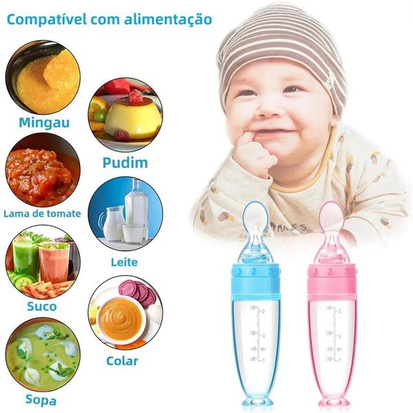 Imagem de Garrafa de Alimentação para Bebê de Silicone com Colher - Alimentador de Treinamento