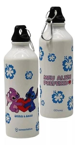 Imagem de Garrafa De Alumínio Stitch E Angel Namorados Mosquetão 500ml