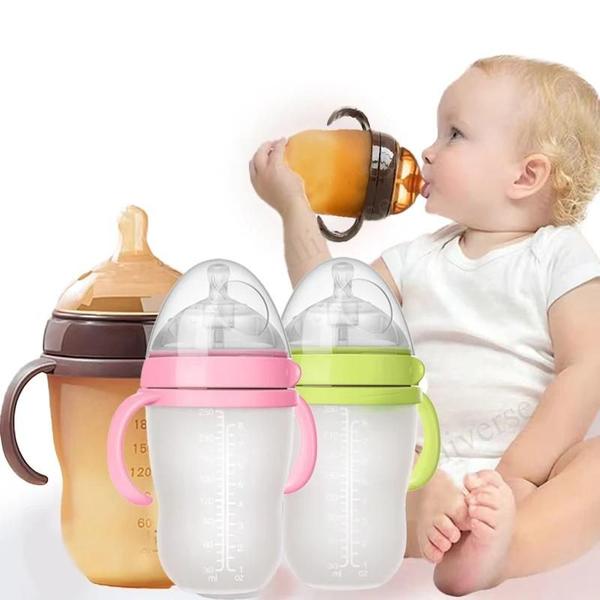Garrafa de Bebê com Alça de Silicone (150ml/240ml) - 0 a 36 Meses Imagem de Garrafa de Bebê com Alça de Silicone (150ml/240ml) - 0 a 36 Meses