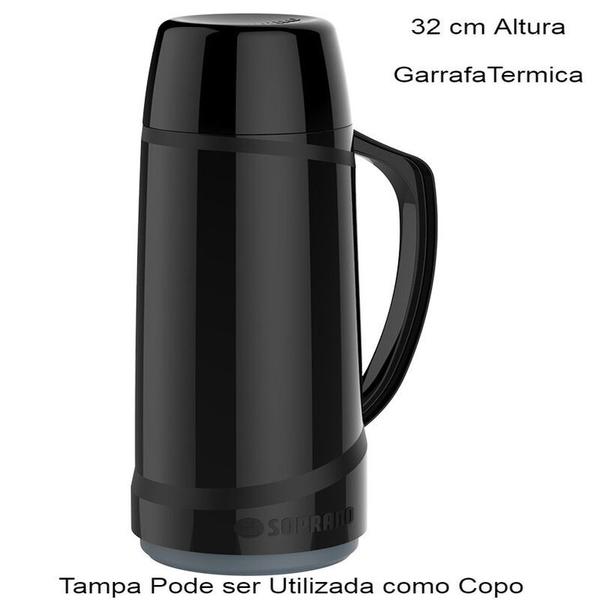 Imagem de Garrafa de Café Chá Termica 1 Litro Cristal Preta Soprano