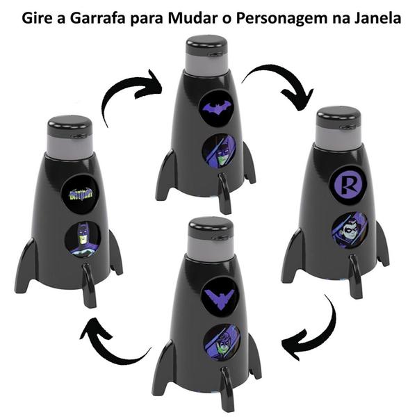 Imagem de Garrafa de Foguete Infantil Giratória do Batman 320ml Kit 2 Unidades