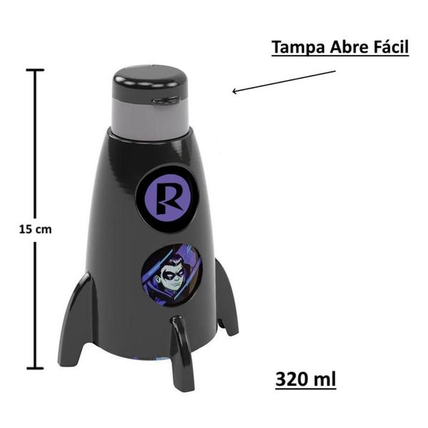 Imagem de Garrafa de Foguete Infantil Giratória do Batman 320ml Kit 2 Unidades