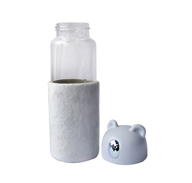 Imagem de Garrafa de vidro bear bottle com capa de veludo com tampa e alça 350ml