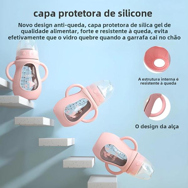 Imagem de Garrafa De Vidro Para Bebê, Copo Para Beber De Dupla Utilização Com Alça De Silicone, Boca Larga PP