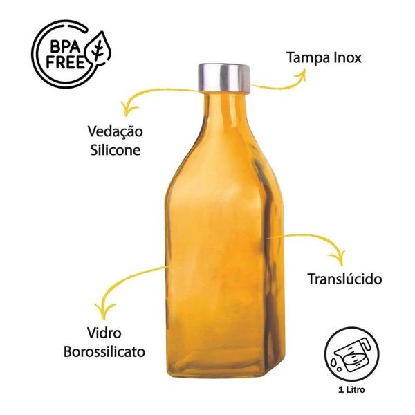 Imagem de Garrafa de vidro tampa inox scotch água suco laranja