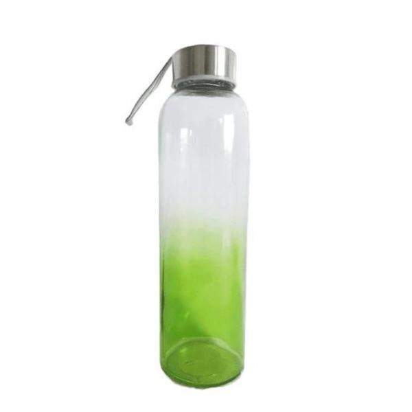 Imagem de Garrafa de Vidro Tampa Inox Silicone Rosca Alça Matiz Degrade Verde 500ml Tuut