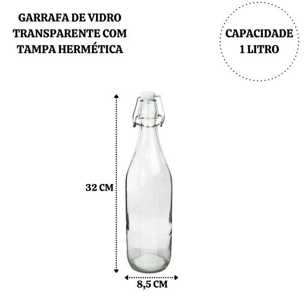 Imagem de Garrafa de vidro transparente com tampa hermética 1 litro