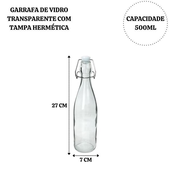 Imagem de Garrafa de vidro transparente com tampa hermética 500ml
