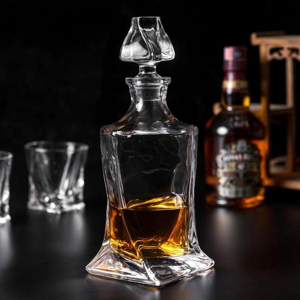 Imagem de Garrafa Decanter Whisky Vidro Licor 750ml + 6 Copos Superluxo