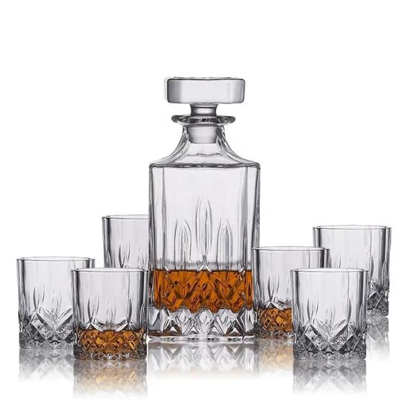 Imagem de Garrafa Decanter Whisky Vidro Licor 800ml + 6 Copos Luxo