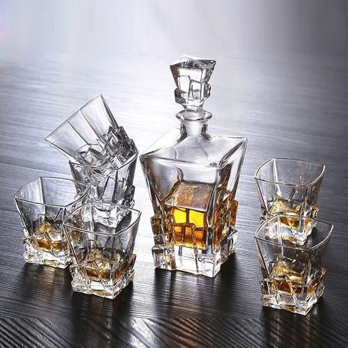 Imagem de Garrafa Decanter Whisky Vidro Licor 800Ml +6 Copos Superluxo