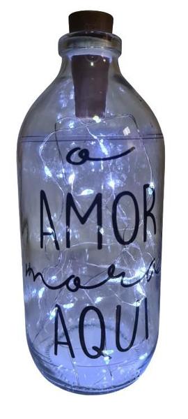 Imagem de Garrafa decorativa com leds "O AMOR mora AQUI"