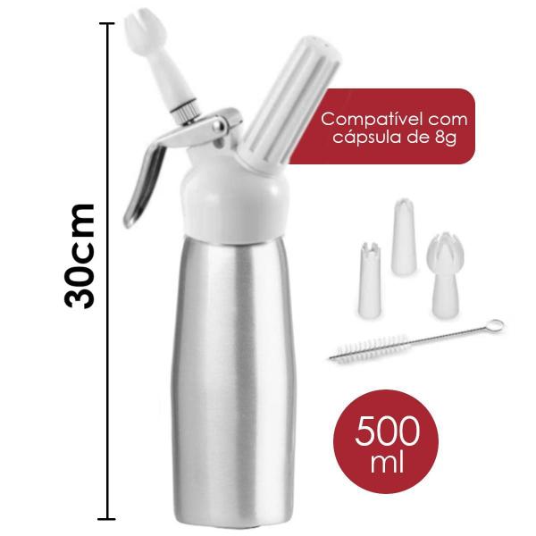 Imagem de Garrafa Dispenser Chantilly Sifão Inox 500Ml Cápsula Gás No2