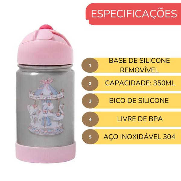 Imagem de Garrafa Flip Térmica Infantil Criança 350ml c/Alça Silicone