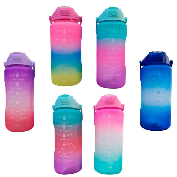 Imagem de Garrafa Grande Motivacional De Água Academia Tie Dye 2000ml Bico Com Canudo