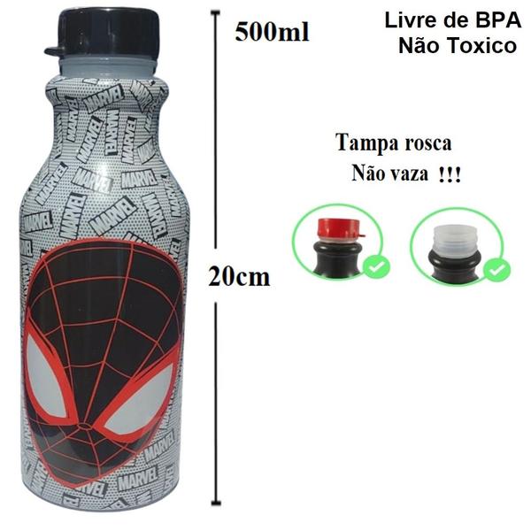 Imagem de Garrafa Infantil Escolar Squeeze Homem Aranha Tampa C/ Rosca