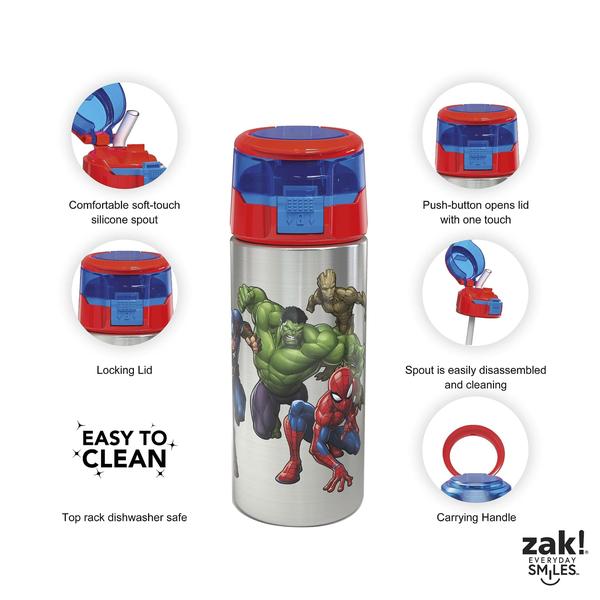 Imagem de Garrafa Inox Marvel Comics Zak Designs à prova d/água (19,141ml, livre de BPA) p/ esportes ao ar livre