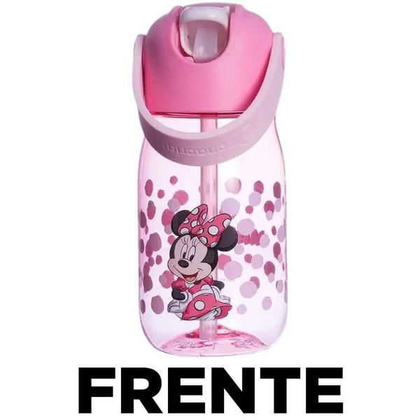 Imagem de Garrafa Minnie Mouse Infantil Com Canudo Silicone Alça 400ml BPA Free Oficial Disney