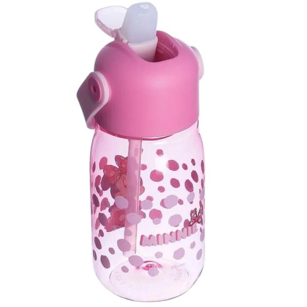 Imagem de Garrafa Minnie Mouse Infantil Com Canudo Silicone Alça 400ml BPA Free Oficial Disney