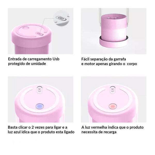 Imagem de Garrafa Mixer Juicer Portátil Recarreg.Usb 350Ml - Rosa