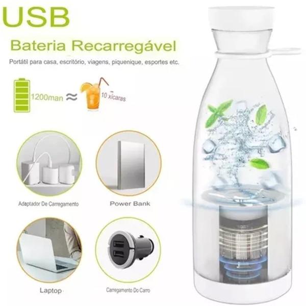 Garrafa Mixer Portátil Mini Juicer Smoothie Recarregável 420 ml Whey Suco Shakeira Academia USB - TOP CASA Imagem de Garrafa Mixer Portátil Mini Juicer Smoothie Recarregável 420 ml Whey Suco Shakeira Academia USB