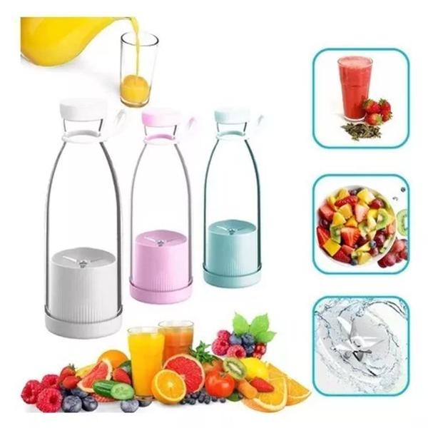 Garrafa Mixer Portátil Mini Juicer Smoothie Recarregável 420 ml Whey Suco Shakeira Academia USB - TOP CASA Imagem de Garrafa Mixer Portátil Mini Juicer Smoothie Recarregável 420 ml Whey Suco Shakeira Academia USB