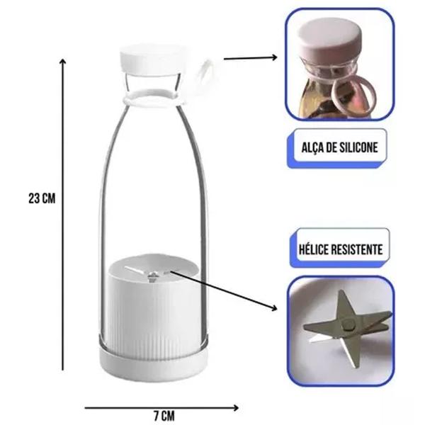 Garrafa Mixer Portátil Mini Juicer Smoothie Recarregável 420 ml Whey Suco Shakeira Academia USB - TOP CASA Imagem de Garrafa Mixer Portátil Mini Juicer Smoothie Recarregável 420 ml Whey Suco Shakeira Academia USB