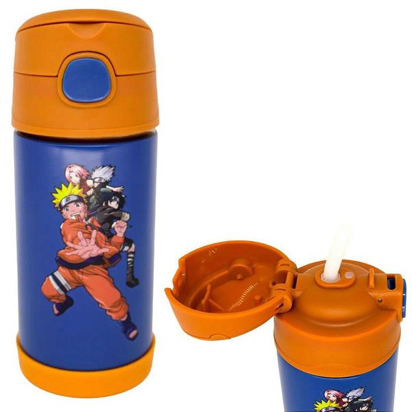 Imagem de Garrafa Naruto Uzumaki Térmica 6 Horas Infantil Metal Com Canudo De Silicone 300ML Oficial viz