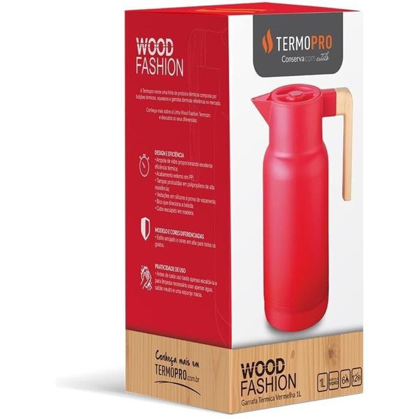 Imagem de Garrafa Para Café Termopro Wood Fashion 1 Litro Vermelho