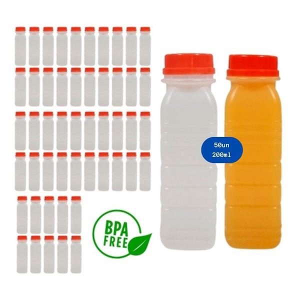 Imagem de Garrafa Plástica Descartável Leitosa com Tampa Lacre Laranja - 200ml - pct 50 Unidades