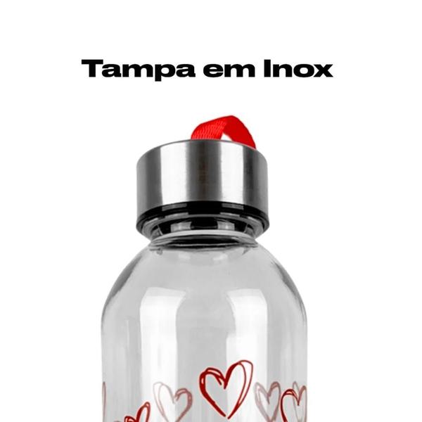 Imagem de Garrafa Plástico 580Ml c/ Tampa Inox e Alça Te amo Namorados