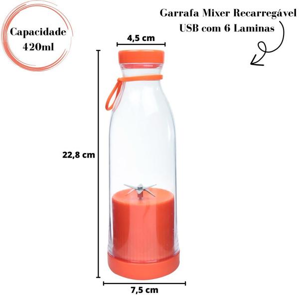 Imagem de Garrafa portátil mixer recarregável usb 420ml sucos bebidas