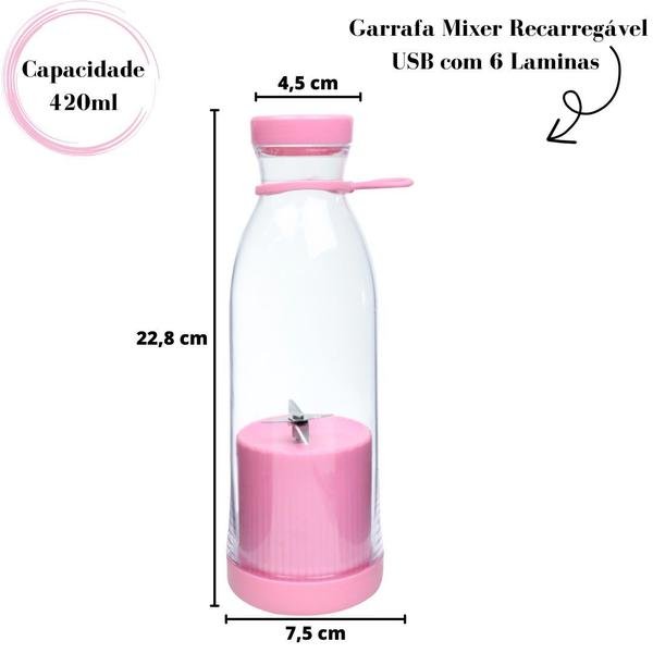 Imagem de Garrafa portátil mixer recarregável usb 420ml sucos bebidas