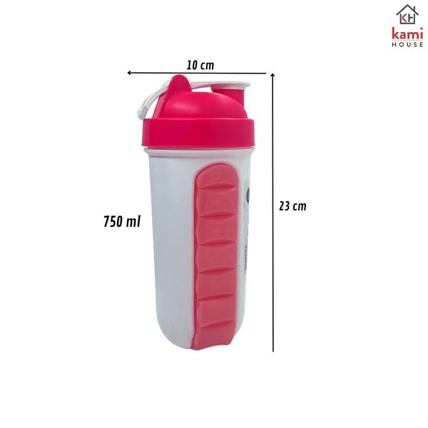 Imagem de Garrafa Shakeira com Porta Comprimido Semanal 750ml