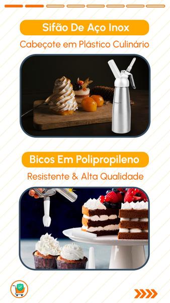 Imagem de Garrafa Sifão Culinário Gourmet 500 ml + 3 Bicos e Acessórios Chantilly Drinks Moscow Mule Cremes Cozinha Profissional