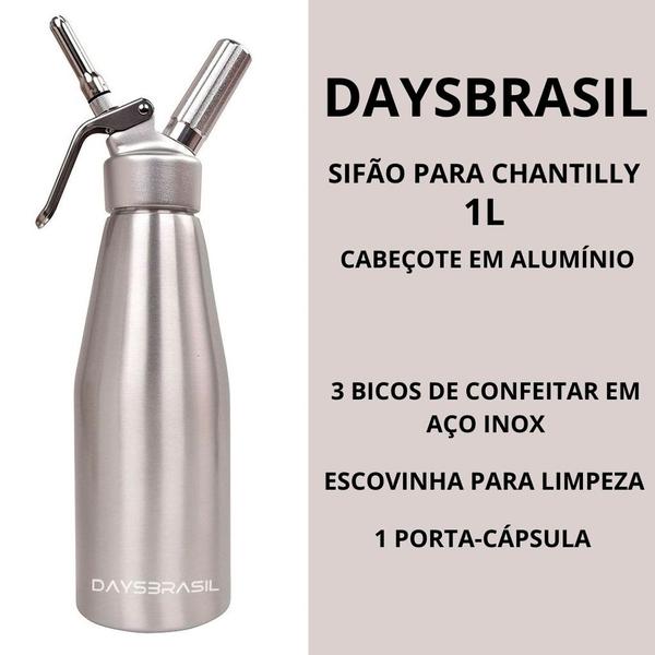 Garrafa Sifão de Alumínio para Chantilly DaysBrasil 1l Imagem de Garrafa Sifão de Alumínio para Chantilly DaysBrasil 1l