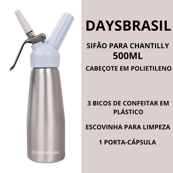 Garrafa Sifão de Polietileno para Chantilly DaysBrasil 500ml Imagem de Garrafa Sifão de Polietileno para Chantilly DaysBrasil 500ml