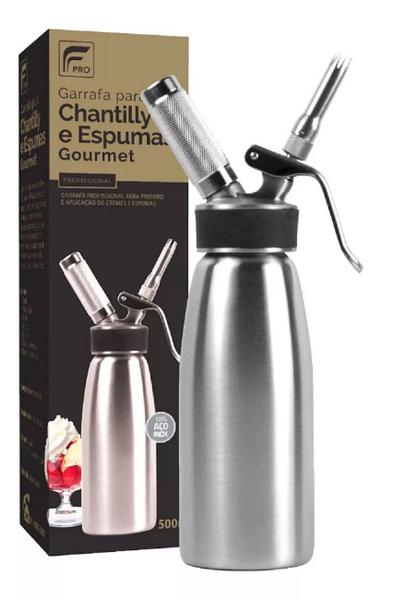 Garrafa Sifão Para Chantilly Inox 500 Ml + 10 Capsulas Refil - FPRO Imagem de Garrafa Sifão Para Chantilly Inox 500 Ml + 10 Capsulas Refil