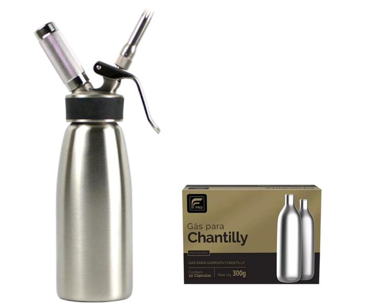 Garrafa Sifão Para Chantilly Inox 500 Ml + 10 Capsulas Refil - FPRO Imagem de Garrafa Sifão Para Chantilly Inox 500 Ml + 10 Capsulas Refil