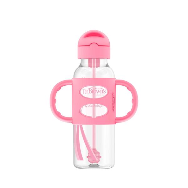 Imagem de Garrafa Sippy Straw Dr. Brown's Milestones 250 ml cinza e rosa 6m+