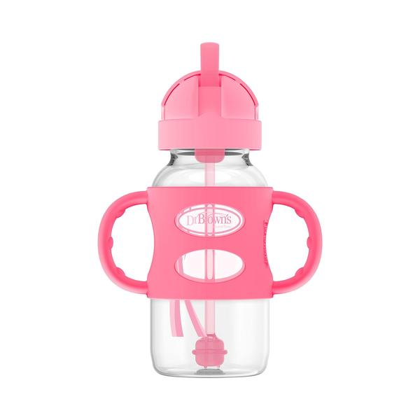 Imagem de Garrafa Sippy Straw Dr. Brown's Milestones 270 ml cinza e rosa