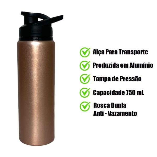 Imagem de Garrafa Squeeze Alumínio Água Fitness Academia C/Alça 750mL