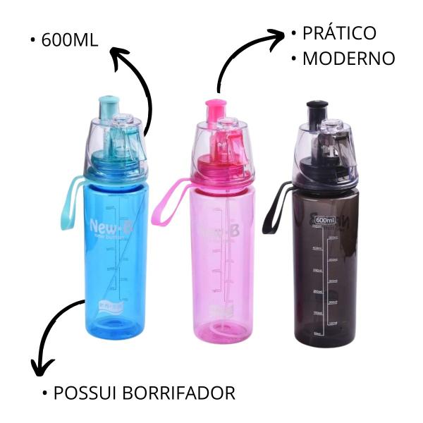 Imagem de Garrafa Squeeze Com Spray Borrifador 600ml pra Bike Academia