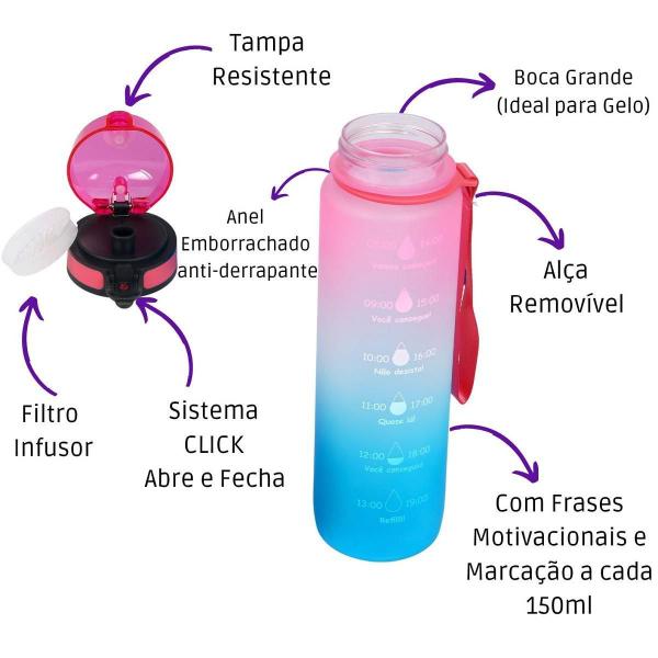 Imagem de Garrafa Squeeze De Água Para Academia 1L Tie Dye Degrade