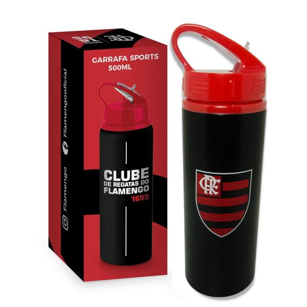 Imagem de Garrafa Squeeze Flamengo C/ Canudo Oficial Alumínio 500ml - Brasfoot Presentes