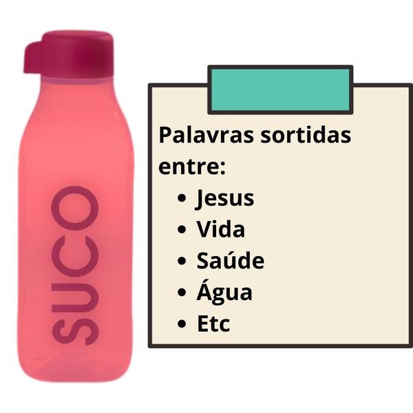 Imagem de Garrafa Squeeze Garrafinha de Água Quadrada Decorada 400ml Plástica Academia Livre de BPA Estilo Tupperware ECO