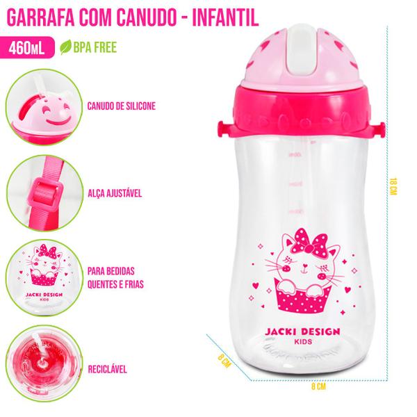 Imagem de Garrafa Squeeze Infantil Água 460ml Garrafinha Canudo Alça