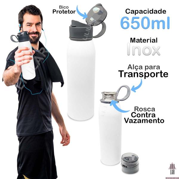 Imagem de Garrafa Squeeze Inox 650ml Água Tampa e Alça Academia Treino Trabalho