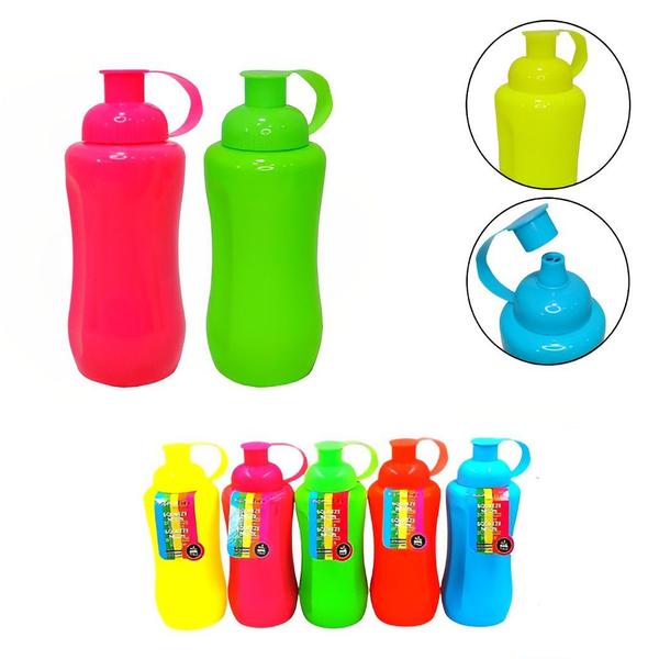 Imagem de Garrafa Squeeze Neon 600ml Sortidas Garrafinhas De Água Sem Tubo De Gelo 1 Unidade