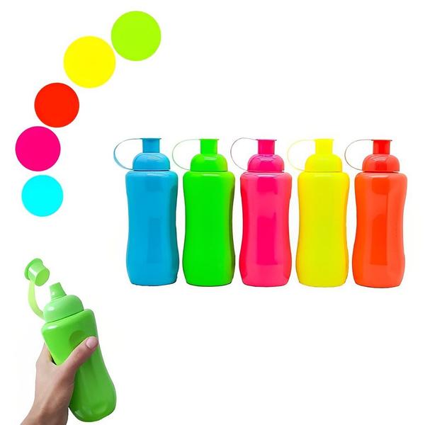 Imagem de Garrafa Squeeze Neon 600ml Sortidas Garrafinhas De Água Sem Tubo De Gelo 1 Unidade